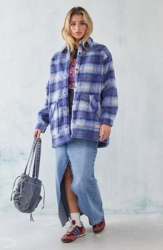 NEW Wrangler Oversized Western Jacket Coat Purple Check Urban Outfitters Size XL