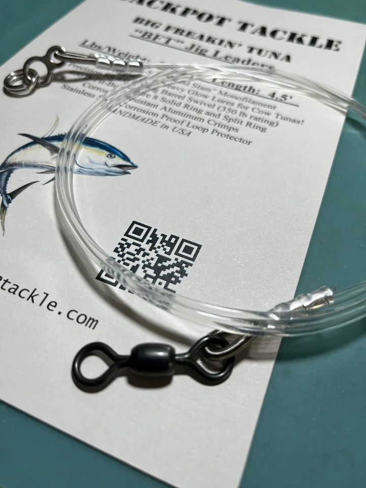 *2 PACK* of 300 LB 4.5’ BFT Big Freakin’ Tuna Knife Jig Fishing Leader Flat Fall - Image 3 of 4