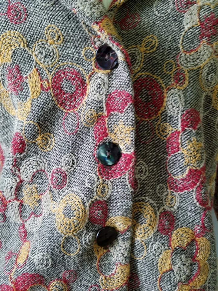 Blazer Andria Lieu Mujer Manga 3/4 Tejido Bordado Funky Arte Abotonado Pequeño Foto 4 de 4