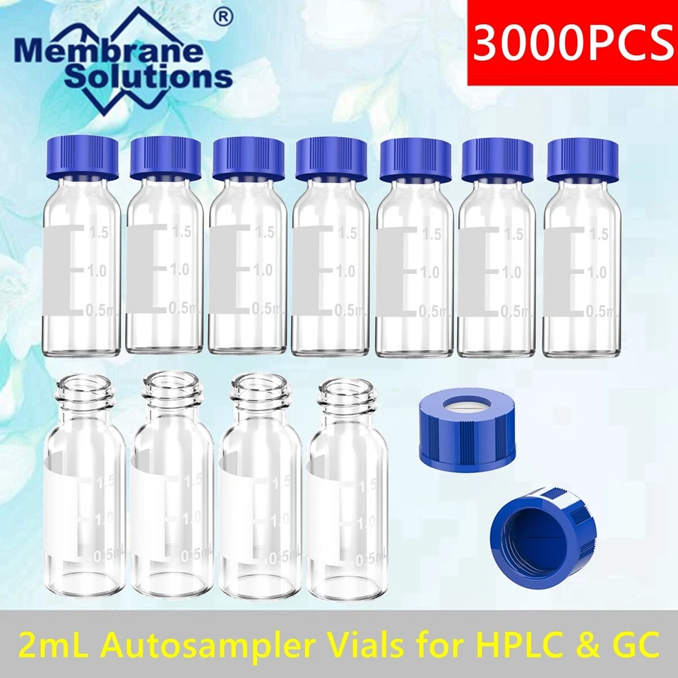 3000-2ml Autosampler Vial,Clear Glass 9-425 Blue Screw Cap Pre-Slit Septa Write