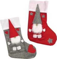 Pack of 2, Cute Gnome Christmas Stockings, Christmas Mantle Decorations