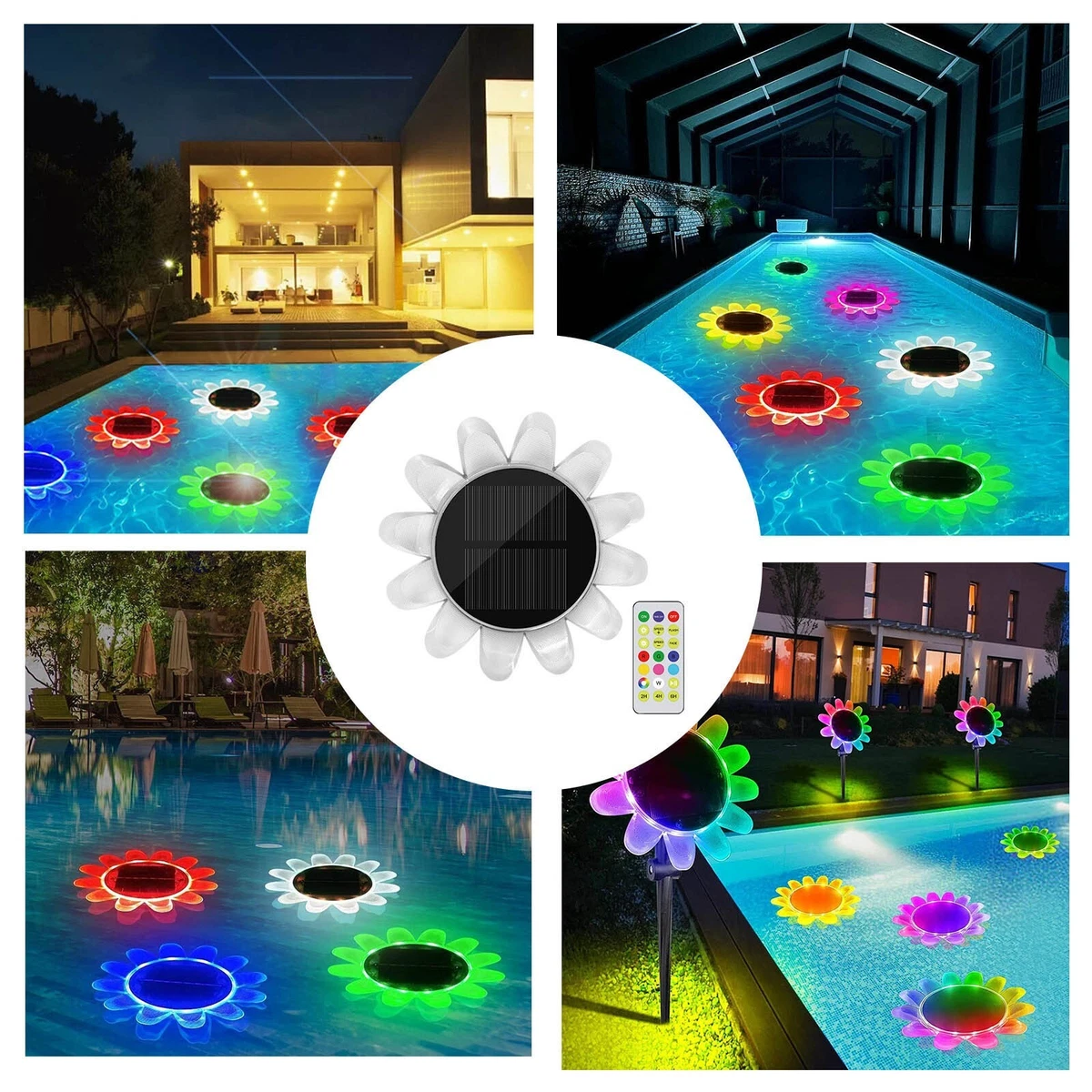 Solar Flower Pool Light Led Water Bleach Belt Color Changing Timing Water Proof