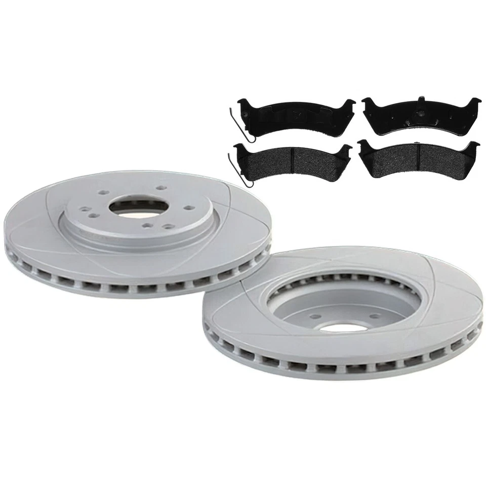 Rotores de freno de disco ranurados delanteros y traseros con pastillas, se adapta a Ford Windstar 99-03 Foto 3 de 4