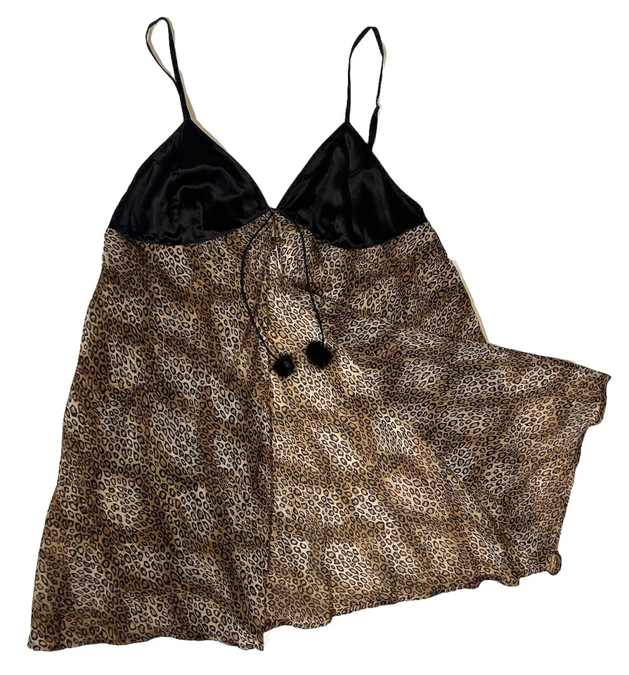 Babydoll de seda con estampado de leopardo sexy de colección años 90 Y2K mafia esposa estética talla pequeña Foto 2 de 4