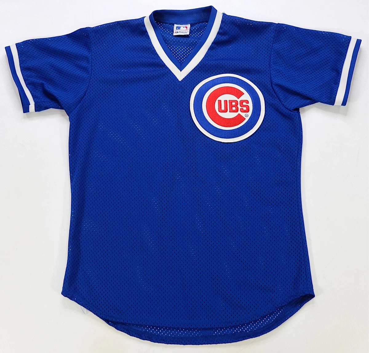 Rare Vintage MAJESTIC Chicago Cubs MLB V-Neck Mesh Baseball Jersey 80s 90s  SZ L