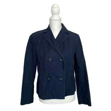 Liz Claiborne Double Breasted Navy Blue Blazer Jacket 100 Cotton Size 8