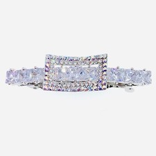 USA Bow BARRETTE Hair Clip Hairpin use Swarovski Crystal Elegant Silver J32