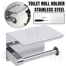 Toilet Roll Holder Self Adhesive Wall Mounted Stainless Steel with Shelf Storage