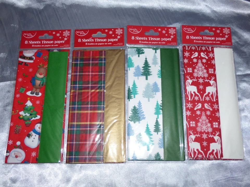 EUROWRAP CHRISTMAS TISSUE PAPER DESIGNED 8 PACK QUALITY WRAPPING PAPER DECORATION