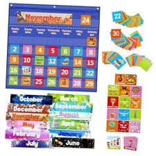 Classroom Calendar Pocket Chart with 88 Cards - Ideal for Homeschool, Blue