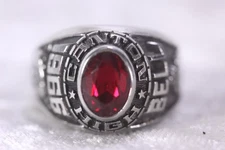 1966 Artcarved Siladium Class Ring Wms Sz 4  Canton IL 'BELL' Red Stone