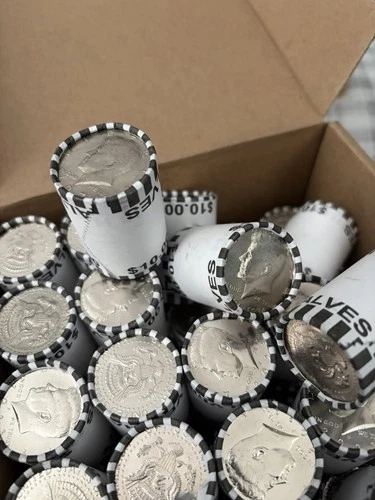 Lot 5 BANK Fed SEALED Kennedy Half Dollar coin Rolls - UNSEARCHED Coins lot OBW