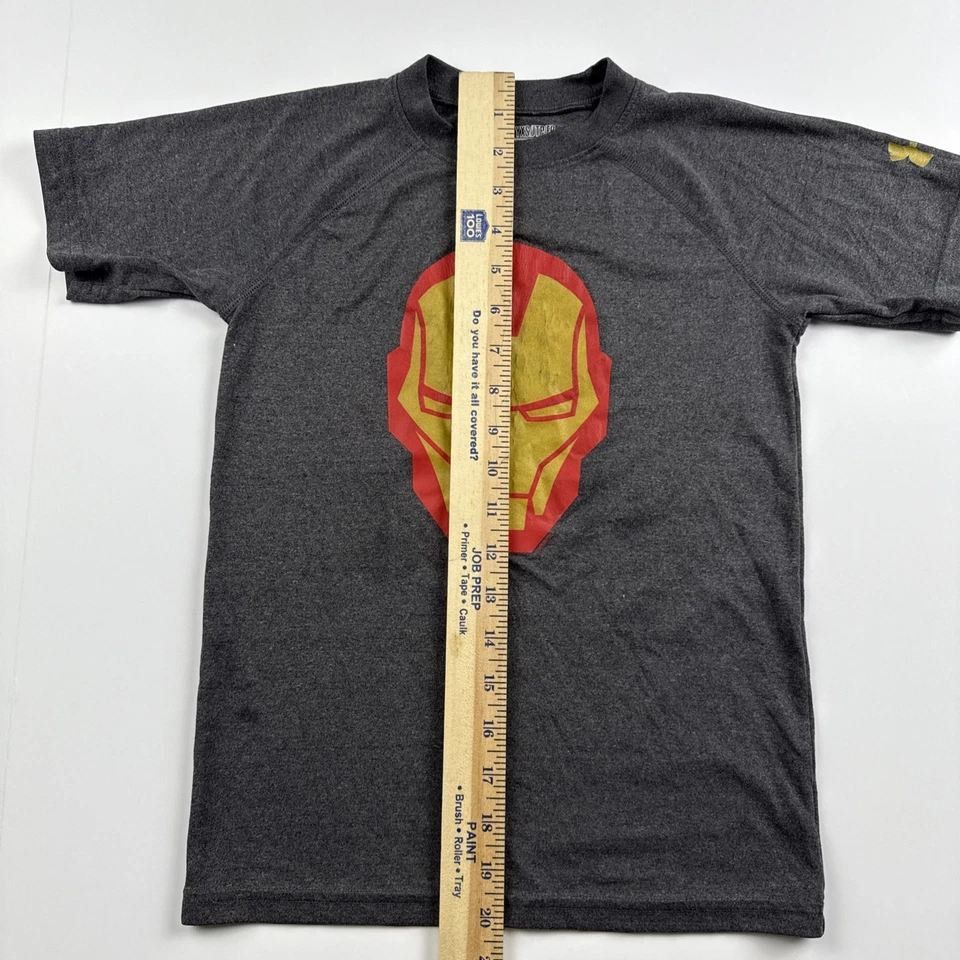 Under Armour T-shirt Iron Man Face Graphic Boys Sz YXS Loose Heat Gear Marvel - Image 2 of 4