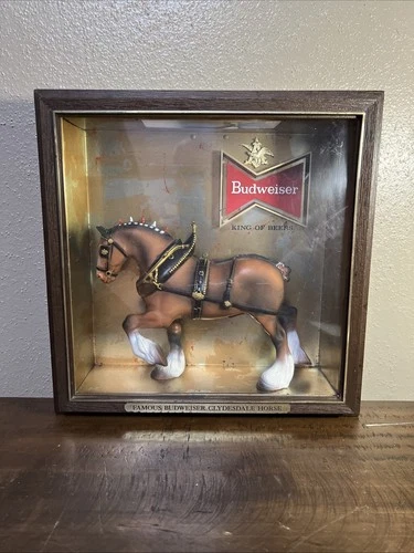 Budweiser Beer Clydesdale Horse Shadow Box Light Up Sign Anheuser-Busch Vintage