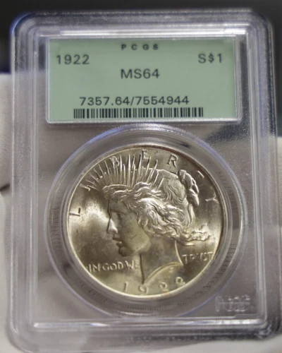 1922 US Peace Silver Dollar $1  PCGS MS64 Old Green Label PQ