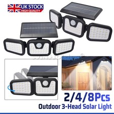 2/4/8Pack 3-Head Solar Light LED PIR Motion Sensor Outdoor Wall Security Lamp