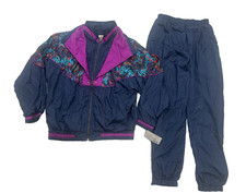 New LAVON Women's Jogging Track Suit Pants Jacket Petite L Navy Multi Nylon