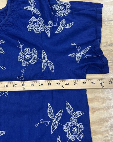 Catherines Gauzy Cotton Tunic Women's Size 2X Blue Embroidered Flowy Boho - Picture 9 of 10