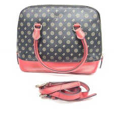 DKNY Bryant Park Medium Dome Satchel Crossbody Bag Faux Leather Black Red