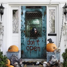 72.83x35.43 Inch Halloween Door Banner Polyester Ghost Hospital Scary Head Scene
