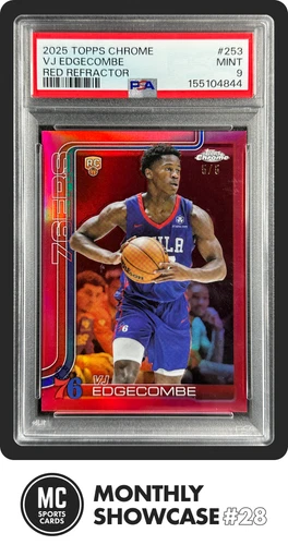 VJ EDGECOMBE PSA 9 2025-26 TOPPS CHROME #253 ROOKIE TRUE RED REFRACTOR RC 5/5