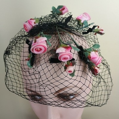 Vintage 1960\'s Colorful Whimsical Netted Flower Wig Hat Vintage 1960s Velvet Flower Net Hat With Feathers - Etsy main image 4