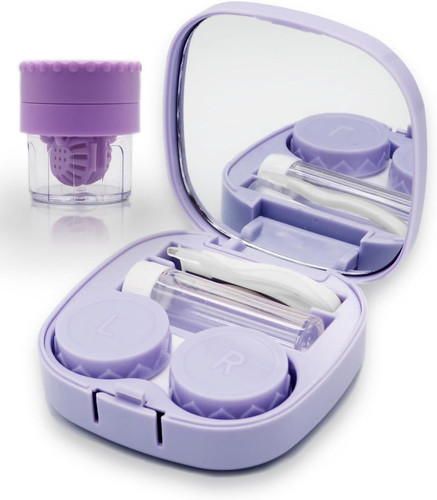 Contact Lens Case with Cleaner Washer, Travel Size Cute Colo