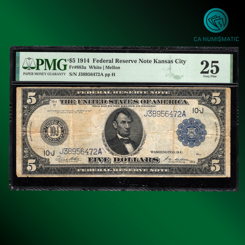 Fr.883a 1914 $5 Five Dollars Federal Reserve Note Kansas City, PMG 25, 56472 - Picture 1 of 2