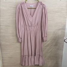 Calvin Klein Dusty Blush Pink Puff Sleeve Dress Smoked cuffs and elastic waist