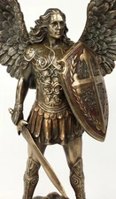 11" Saint Michael ARCHANGEL W Sword & Battle Shield Statue Bronze Finish Angel
