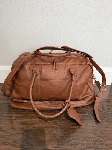 Sole Society Bags | Sole Society Mason Vegan Leather Weekender Brown Cognac