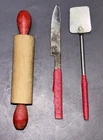 Vintage 1962 Barbie Q Accessories #962 Utensils Knife Spatula Metal Rolling Pin