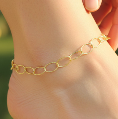 Elegant Gold Color Textured Link Anklet  18K Gold Plated Designer Anklet