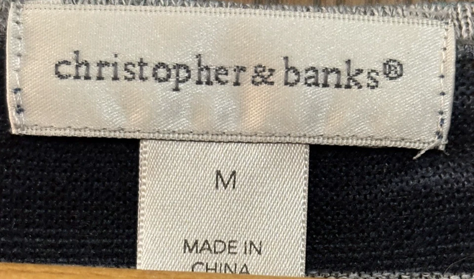 Christopher & Banks 长袖灰色/蓝色条纹亮片 M 码 — 第 3/4 张图片