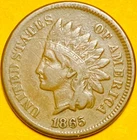 1865 (Fancy 5) U.S. INDIAN HEAD PENNY CENT COIN (XF-Extra Fine) Civil War Era