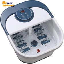 Collapsible Foot Spa Bath Massager with Heat, Bubbles, Pedicure Foot, 8 Rollers
