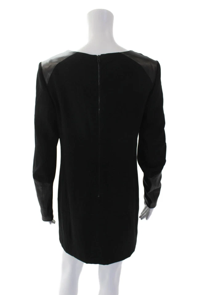 Mini Vestido para Mujer Rag & Bone Cuello Redondo Mangas Largas Borde de Cuero Negro Talla 4 Foto 3 de 4