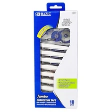 BAZIC Correction Tape Jumbo 5 mm x 394", Easy to Use Applicator White, 10/Pack