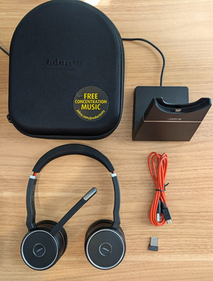 Jabra Evolve 75 Wireless Bluetooth Headset w/ Charging Stand, Case, USB Dongle