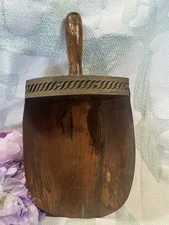 Antique Copper Scoop w Wood Handle c1900 原始复古铜铲 木柄 农具