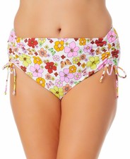 California Waves Plus Women's Swim Bottoms Floral Flutter White Multi, 2X 