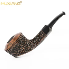 MUXIANG Briar Dublin Pipe Carved Bulldog Tobacco Pipe Acrylic Stem Rustic Pipe