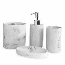 Bathroom Set Resin Effect Soap Dispenser Toothbrush Holder Tumbler & Soap | M&W