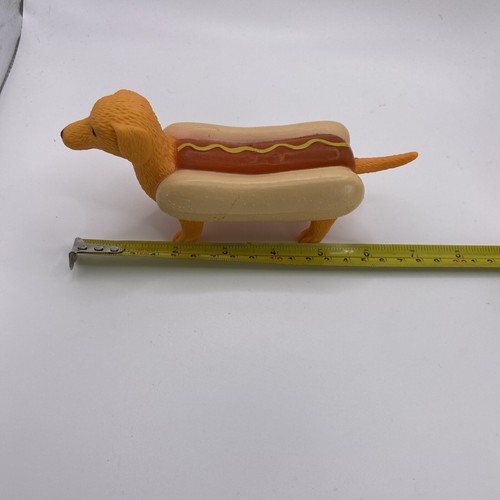 Dachshund Hotdog Figurine Ankyo Toys Hard Solid Plastic Mustard Weiner Puppy - Picture 3 of 10