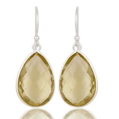 Feine Sterlingsilber natürliche Zitronentopas Edelstein Ohrhänger Schmuck