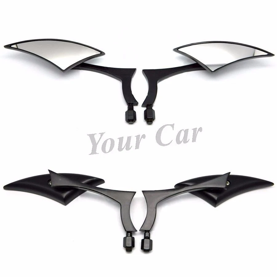 Espejos retrovisores laterales hoja negra para motocicleta Honda Kawasaki Suzuki Victory Foto 3 de 4