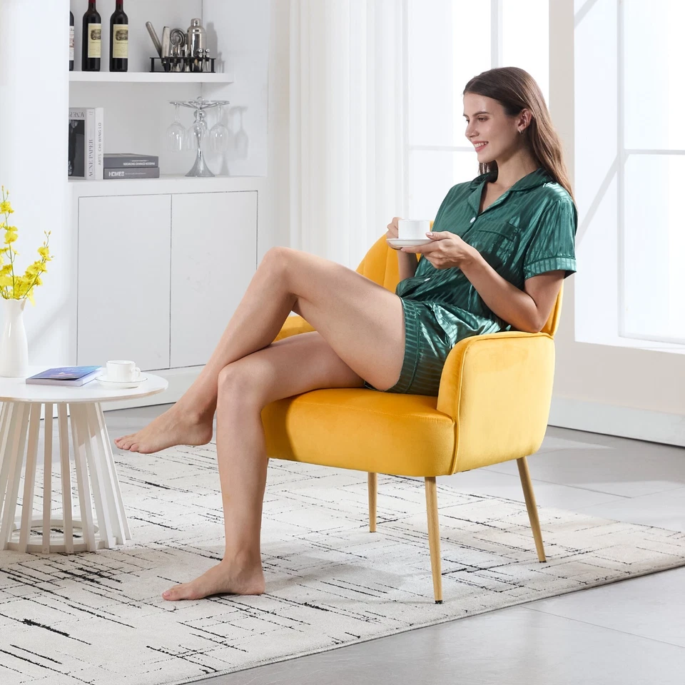 Silla de terciopelo moderna tapizada para dormitorio salón Foto 2 de 4