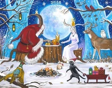 11x14 PRINT OF PAINTING RYTA KRAMPUS BLACK CAT CHRISTMAS YULE Pagan Folk Art 🎄