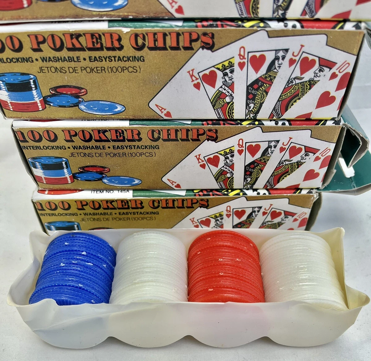 VINTAGE POKER CHIPS, X 100 Count, Diameter, Red White Blue,, 53 OFF