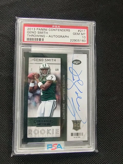 2013 PANINI CONTENDERS GENO SMITH THROWING HARD SIGNED ROOKIE RC AUTO 211 PSA 10